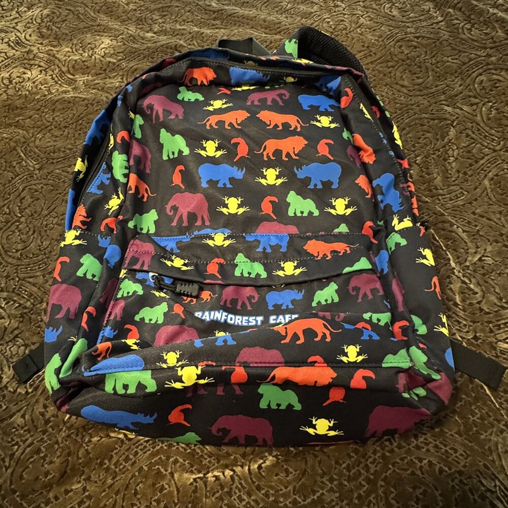 New Kids Rainforest Cafe Backpack Knapsack Animals Rainbow